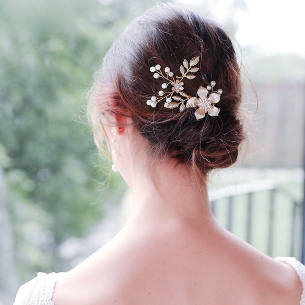 *CALVINA* Gold Flower x Pearl Formal Hair Clip Piece